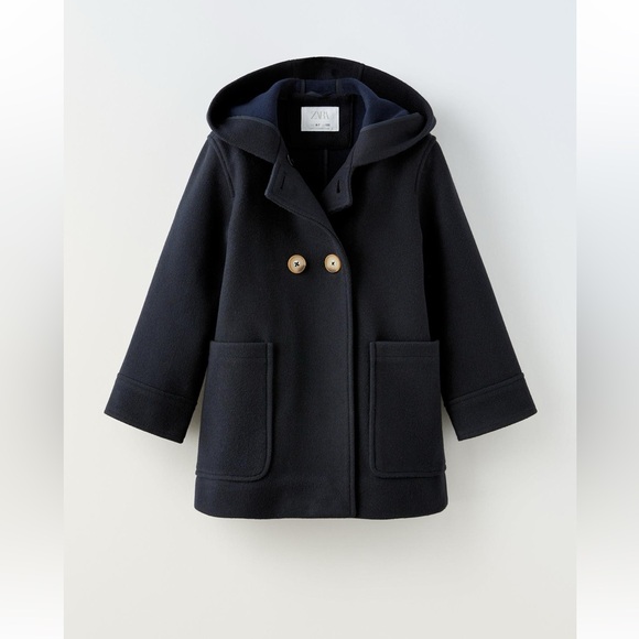 Zara Kids Dark Blue Pea Coat with Hood - Picture 1 of 2